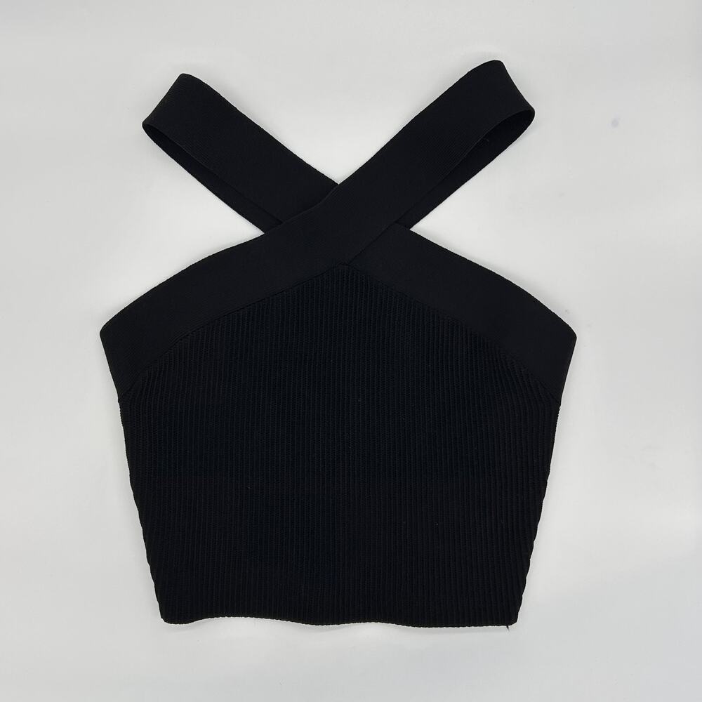 Aritzia Babaton Sculptknit Criss Cross Cropped Ribbed Tank Top Crop Halter Small - Picture 3 of 7